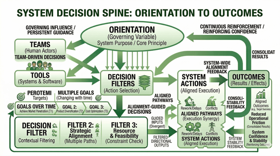 Decision Spines: How Orientation Guides Action